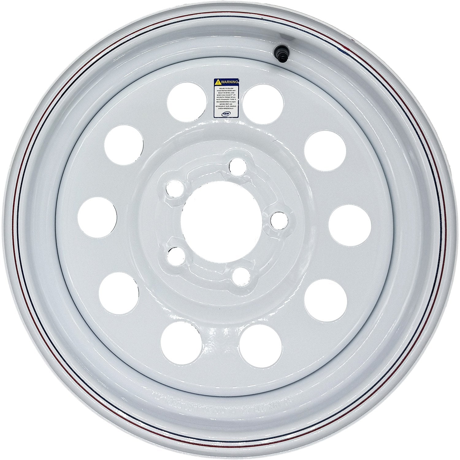 Premium Service 15x5 5 on 4.5 Modular Modular Steel Trailer Wheel - White with Pin Stripes