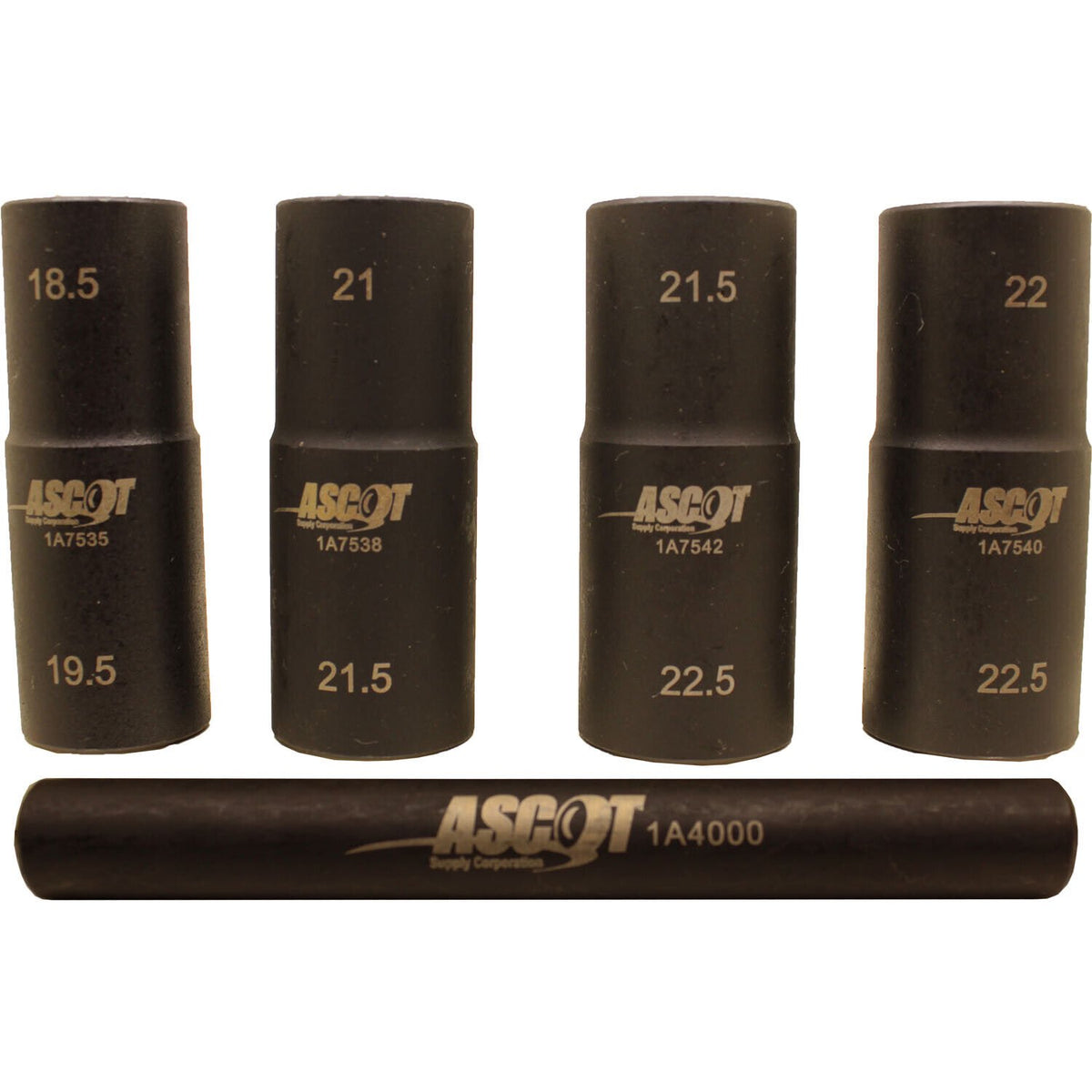 Juego de vasos dobles Ascot 167-12051 de 1/2" para llave de impacto de 18.5mm, 19.5mm, 21mm, 21.5mm, 22mm, 22.5mm