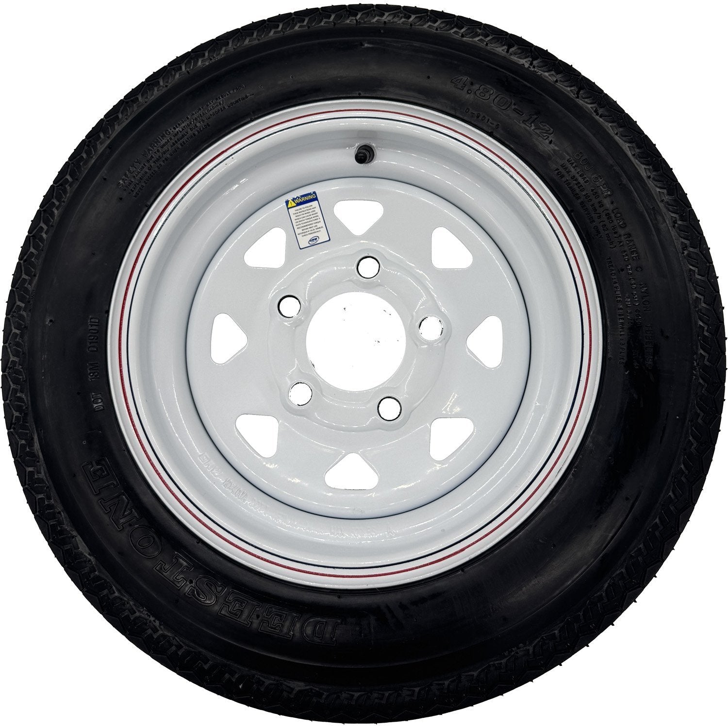 Deestone D901 4.80-12 LRC 6 Ply Trailer Tire on a 5 on 4.5 Spoked Wheel