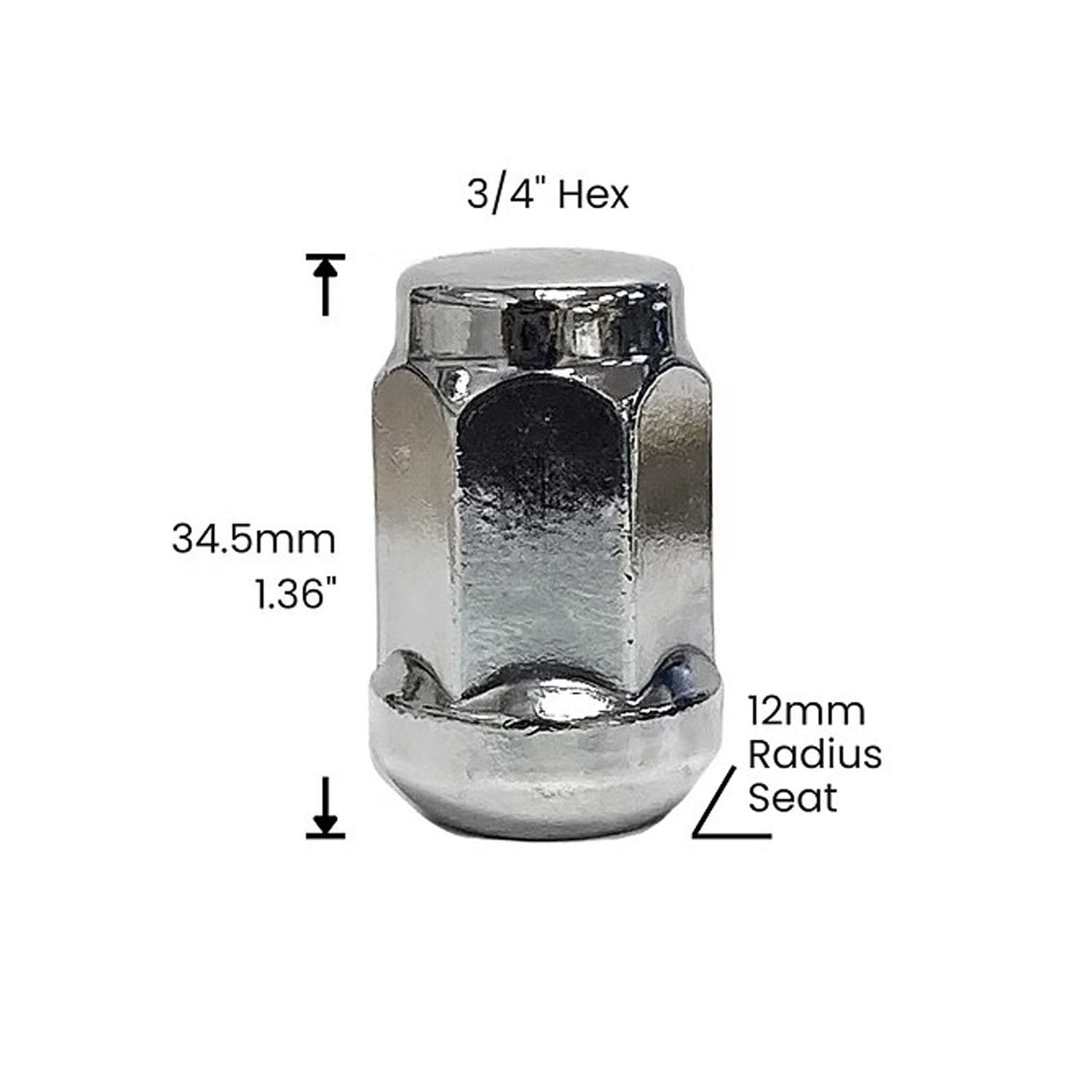 Premium Service M12x1.50 Bulge Acorn Radial Seat 3/4" Hex Wheel Lug Nut Pack of 20