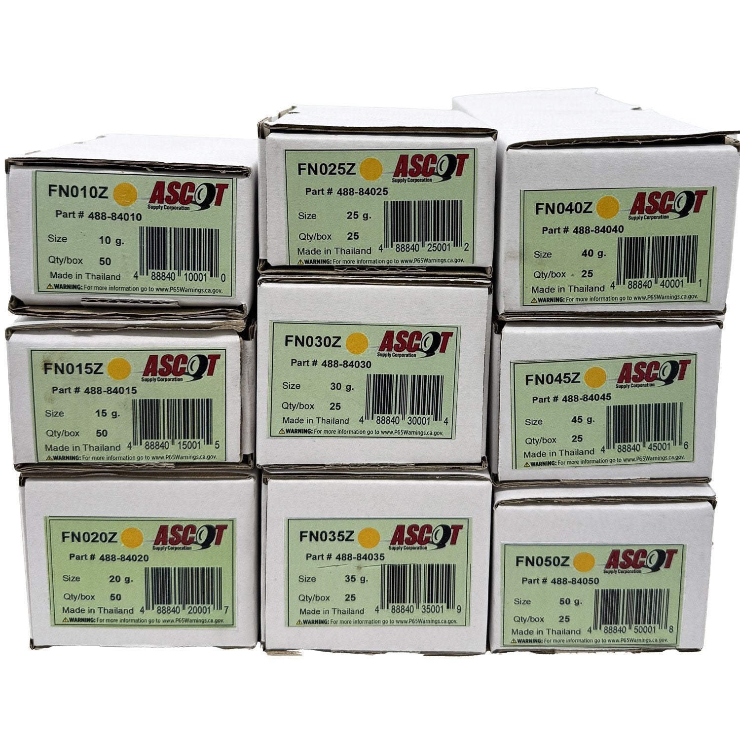 Ascot FN Style Coated Zinc Clip-On Wheel Weight Bundle 10gm-50gm (9 Items)