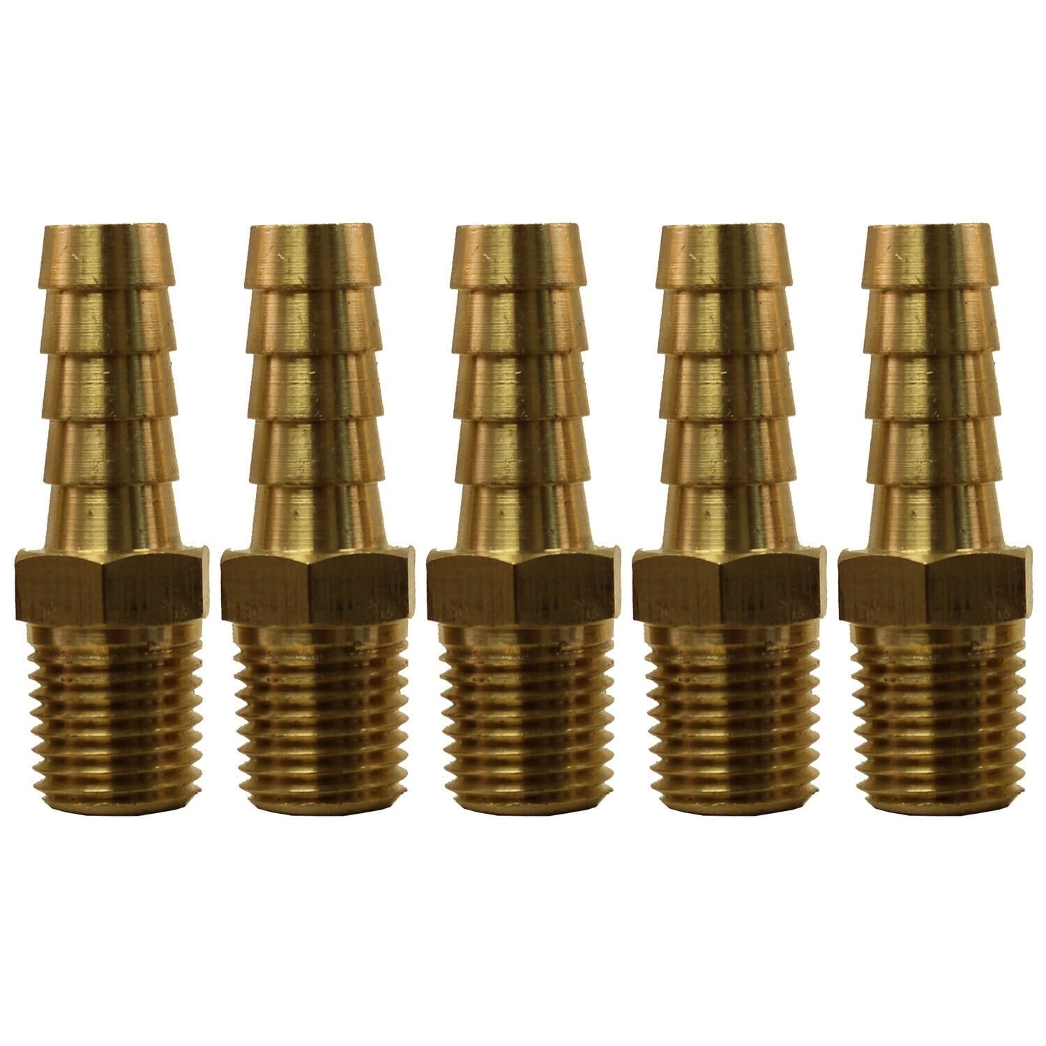 3/8" Hose Barb x 1/4" MPT Brass Hose Fitting Pack of 5