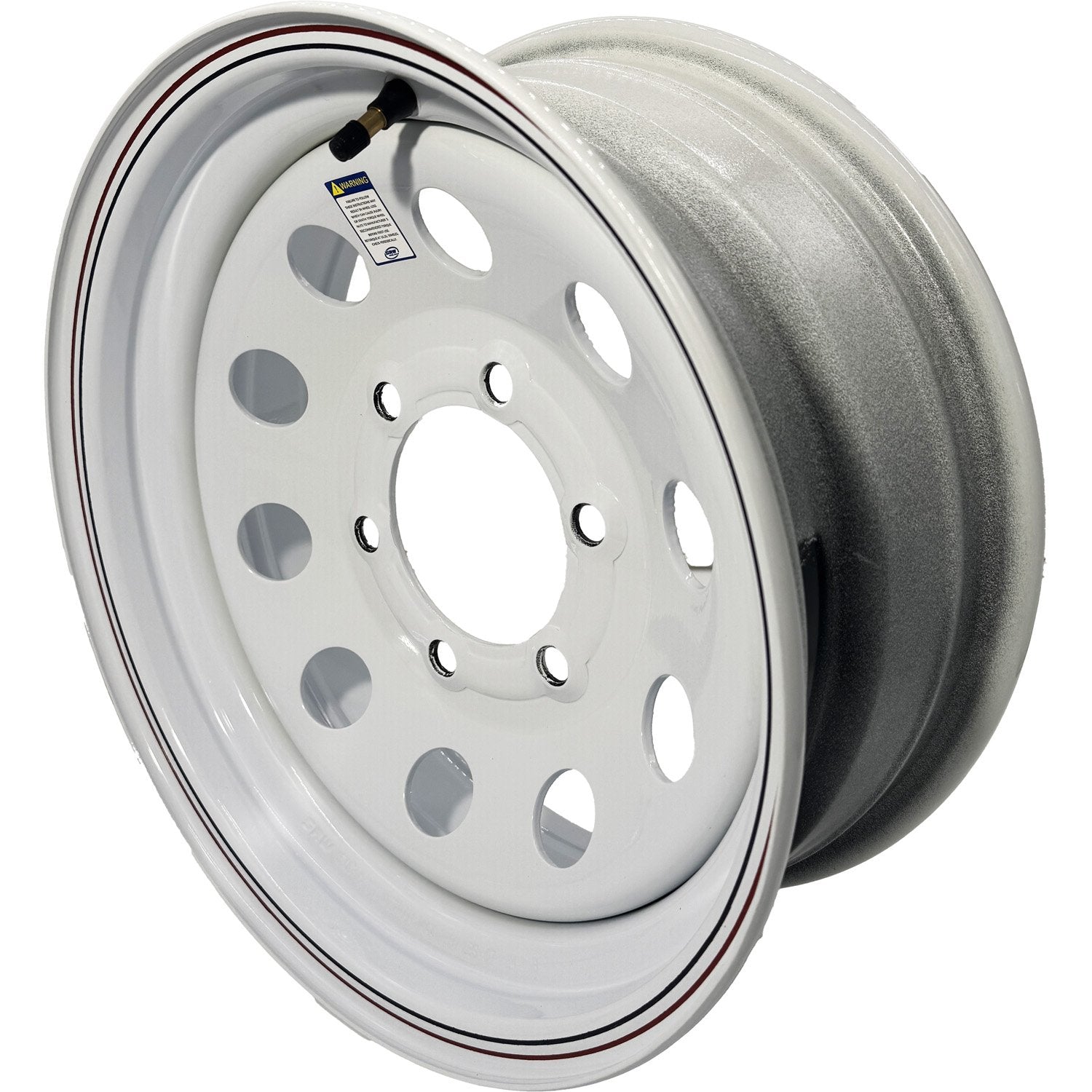 Premium Service 15x6 6 on 5.5 Modular Steel Trailer Wheel - White with Pin Stripes