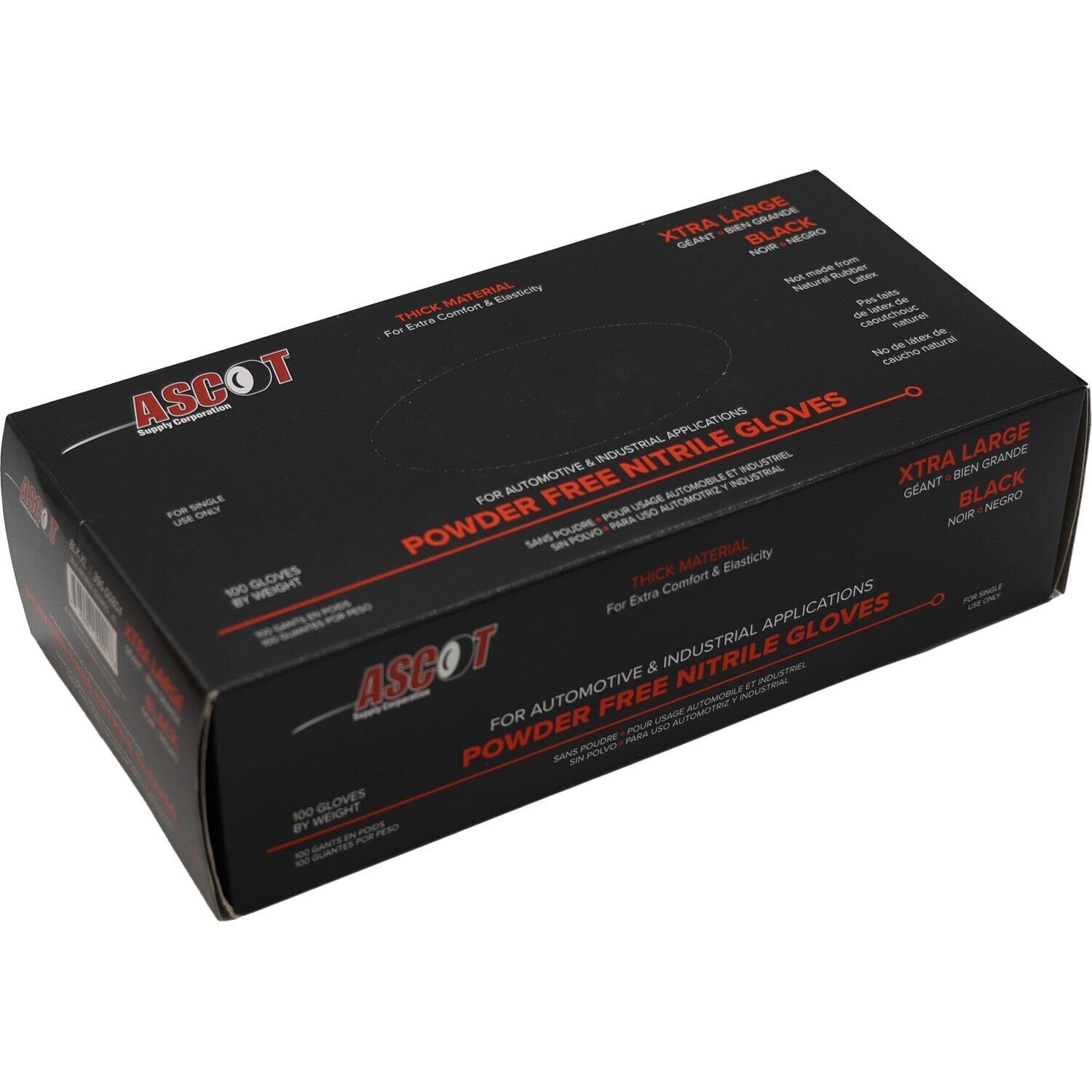 Ascot Powder Free Nitrile Gloves 5 Mil Black X-Large Box of 100