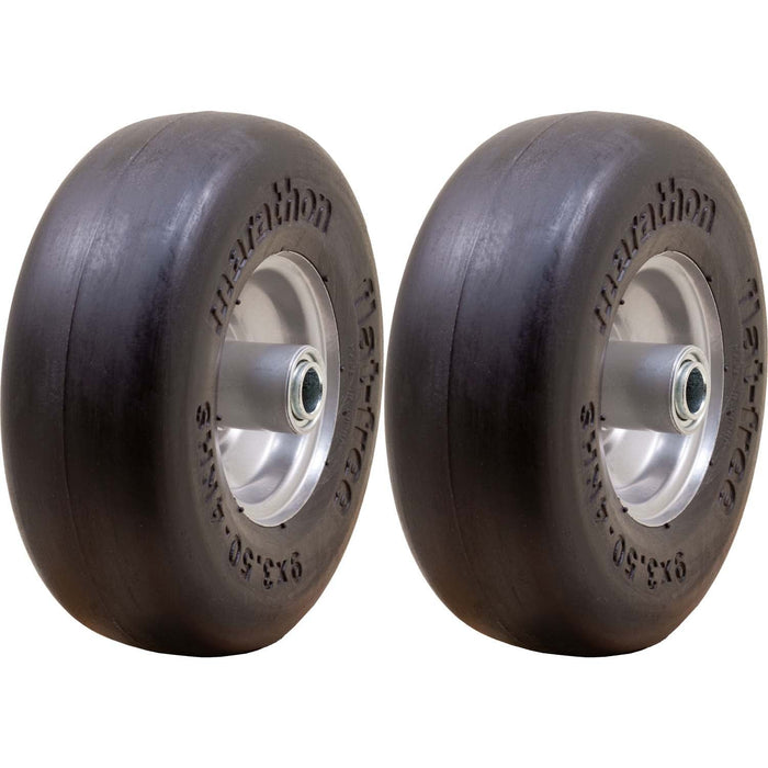 Carlisle 483831 Flat Free Smooth SP Lawn Mower Tire on Rim 9x3.50-4 Pack of 2