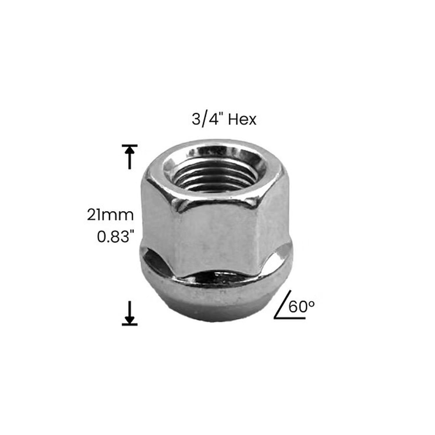 Premium Service 1/2"x20 Open End Bulge Acorn Zinc Wheel Lug Nut 3/4" Hex Pack of 20