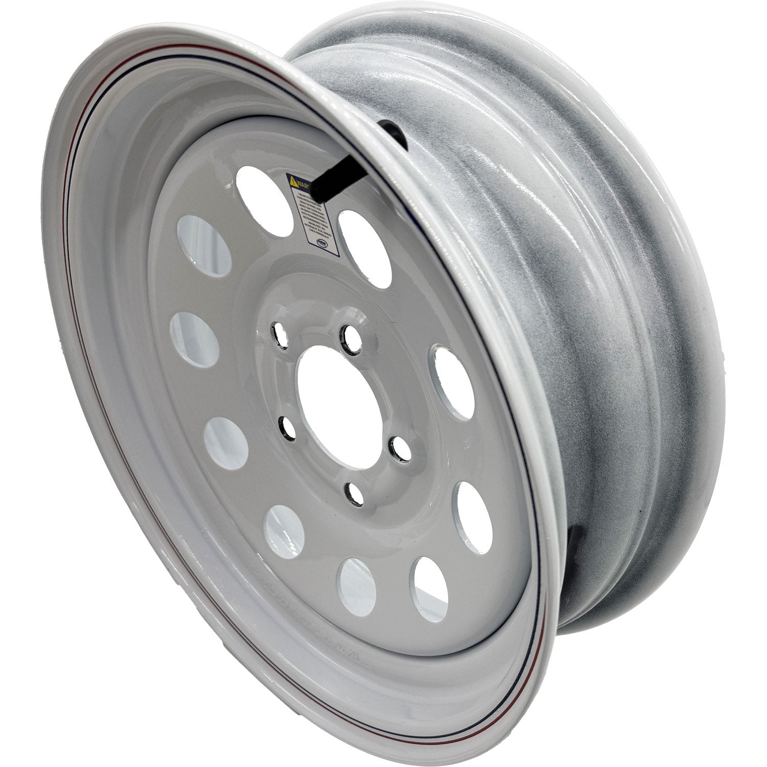 Premium Service 15x5 5 on 4.5 Modular Modular Steel Trailer Wheel - White with Pin Stripes