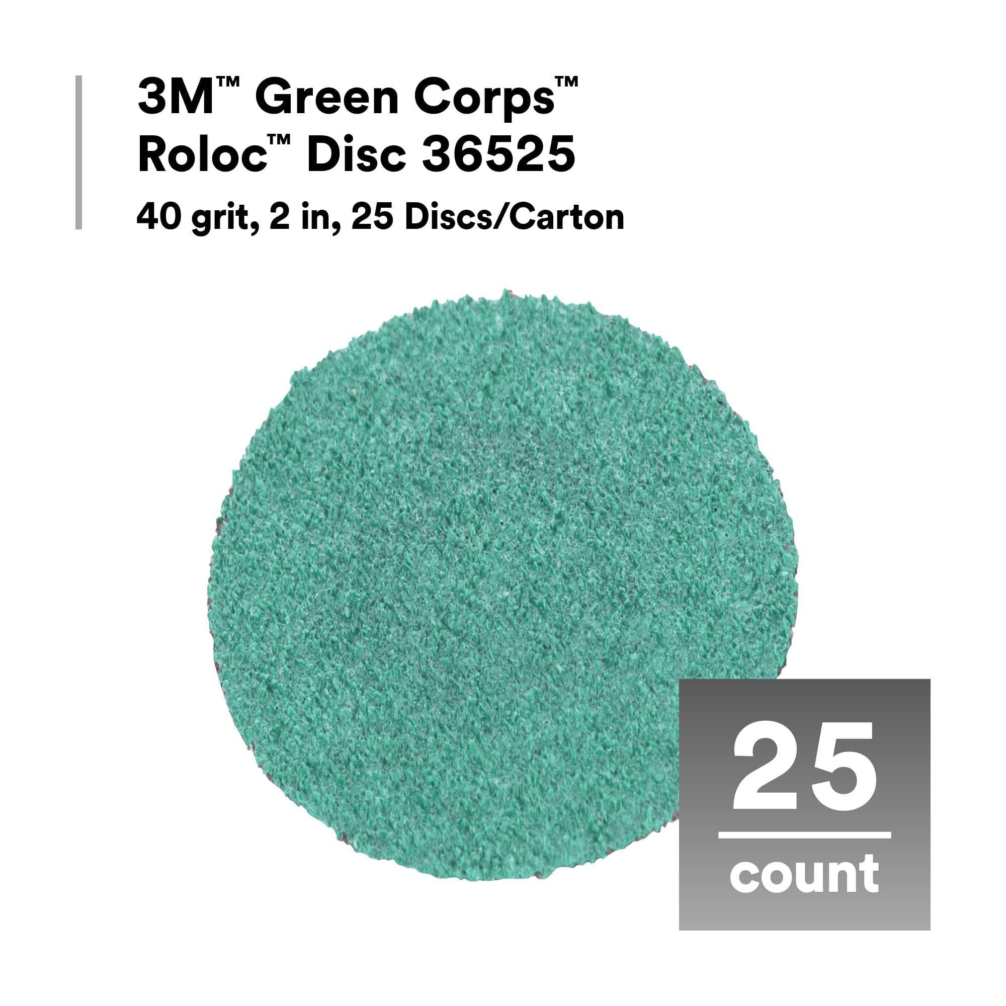 3M 36525 Green Corps Roloc Disc 2 in 40 Grit Grinding Disc 25 Pack