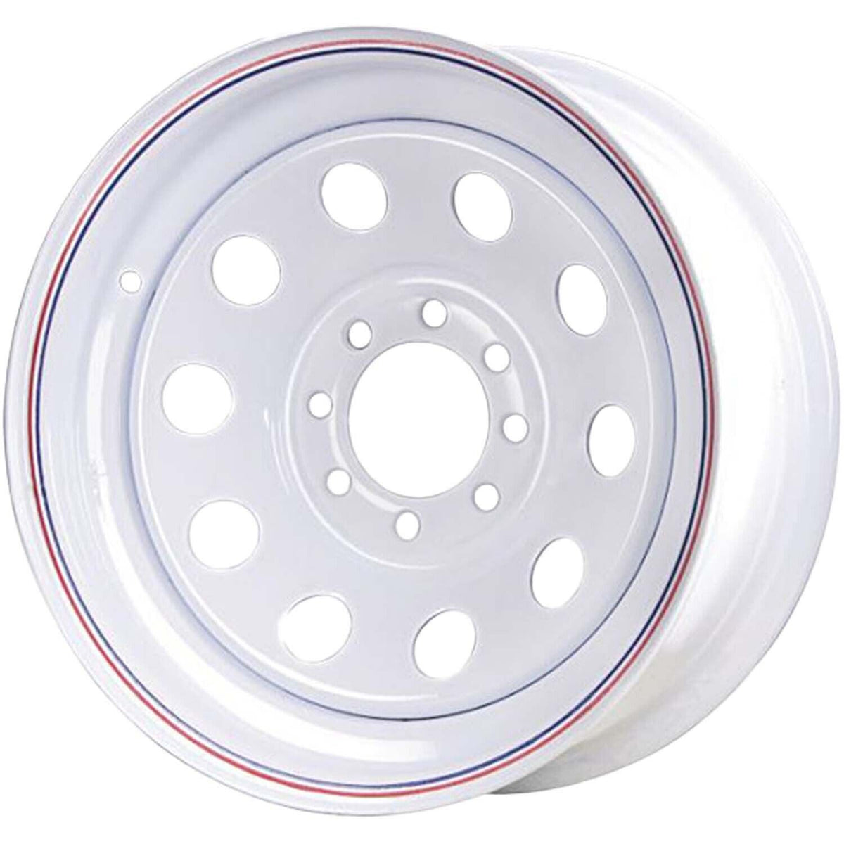 Llanta de remolque modular de acero Carlisle 16x6 8 en 6.5 - Blanca con franjas decorativas