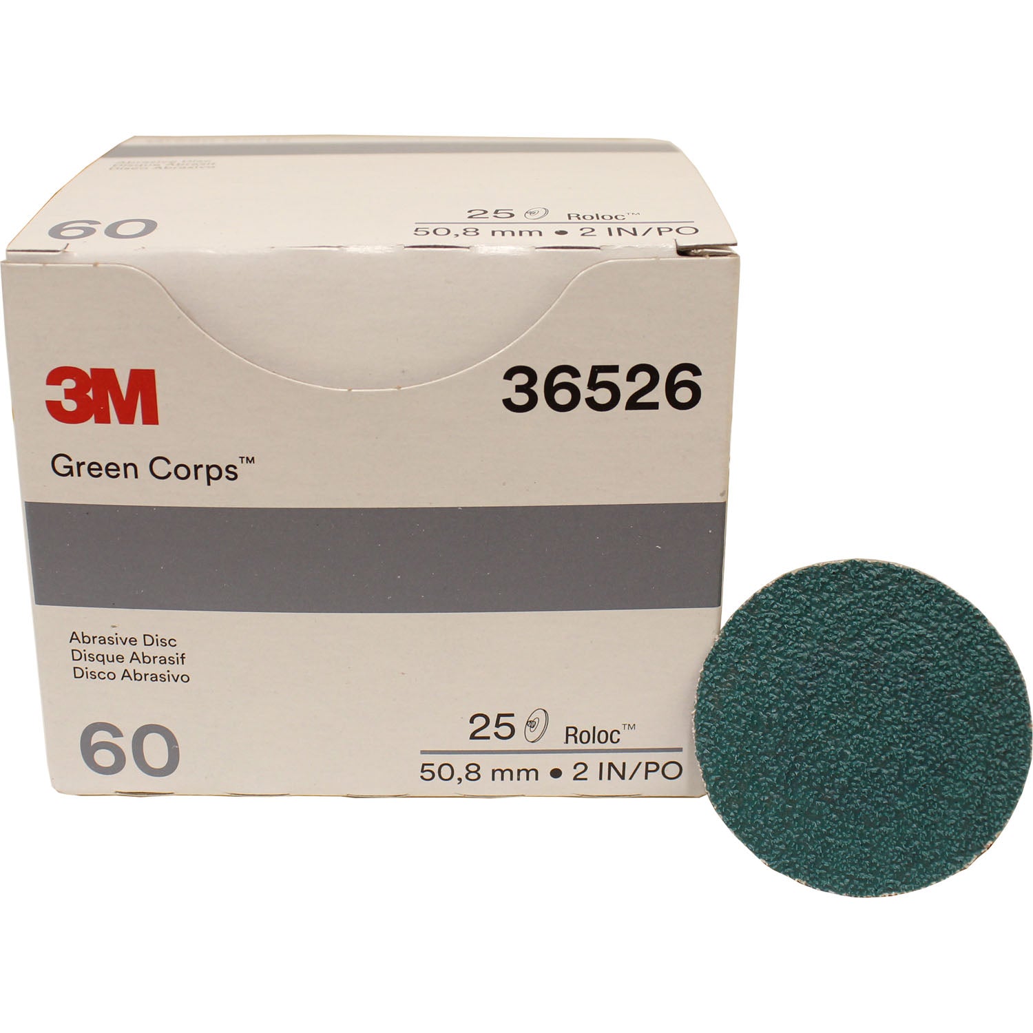 3M 36526 2" 60 Grit Roloc Green Corps Abrasive Disc - Box of 25