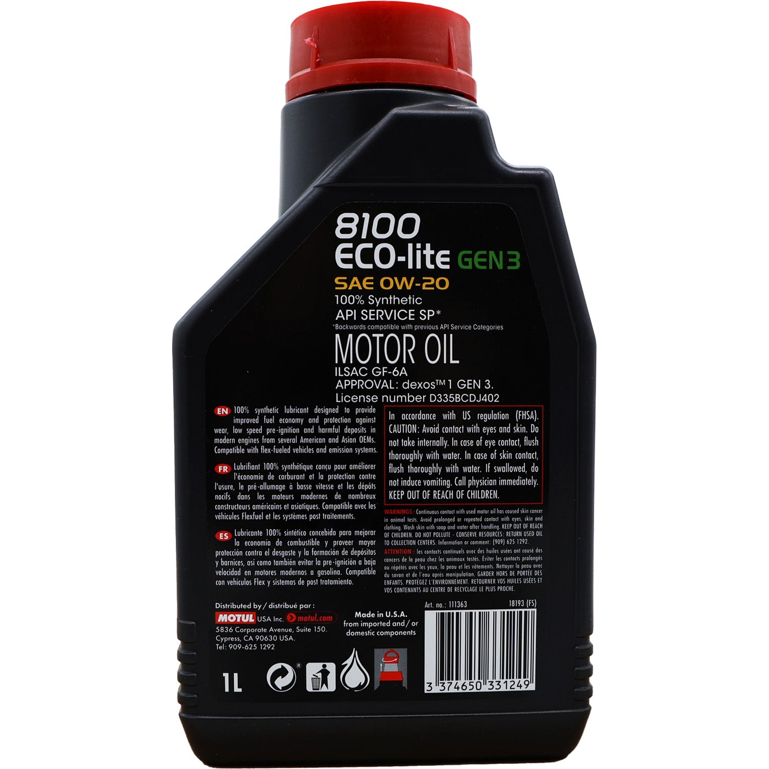 Motul 8100 Eco-Lite GEN3 Synthetic Motor Oil 0W20 - 1 Liter