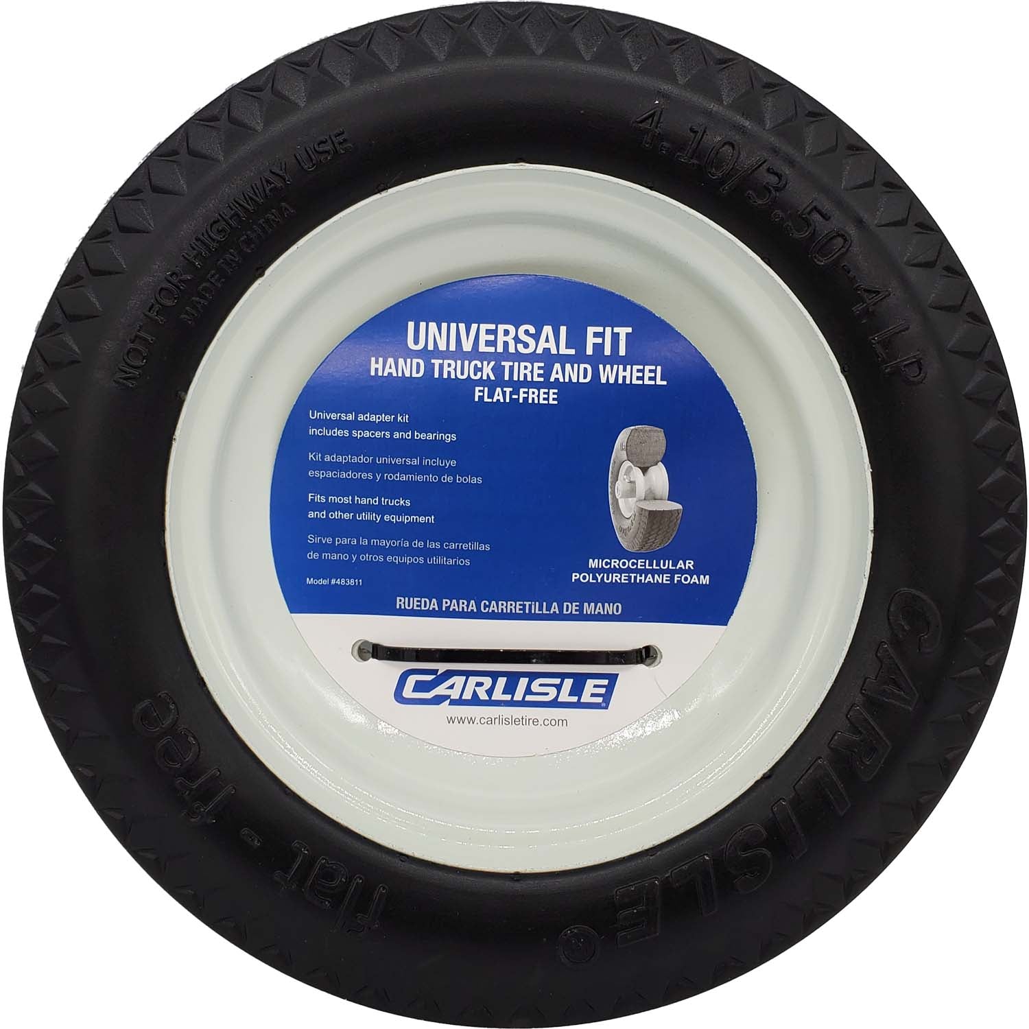 Carlisle 483811 Flat Free Universal Fit Utility Tire on White Rim 4.10/3.50-4