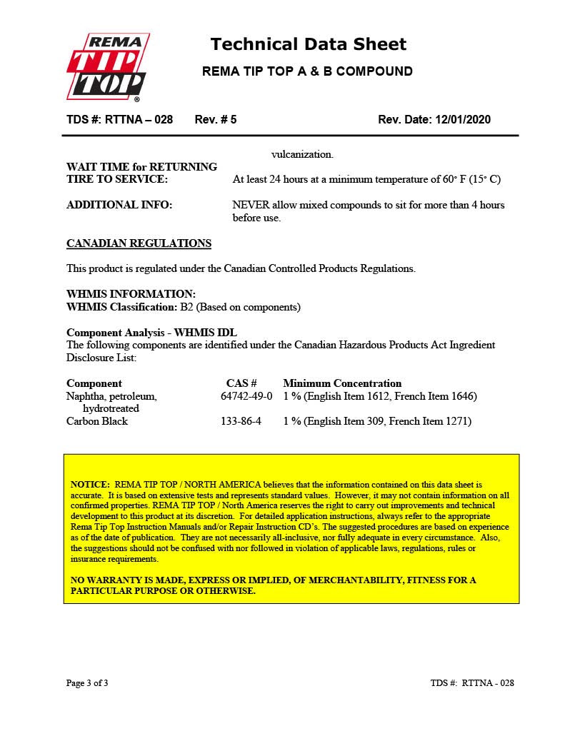 REMA TIP TOP 51F A and B Vulcanizing Compound Kit