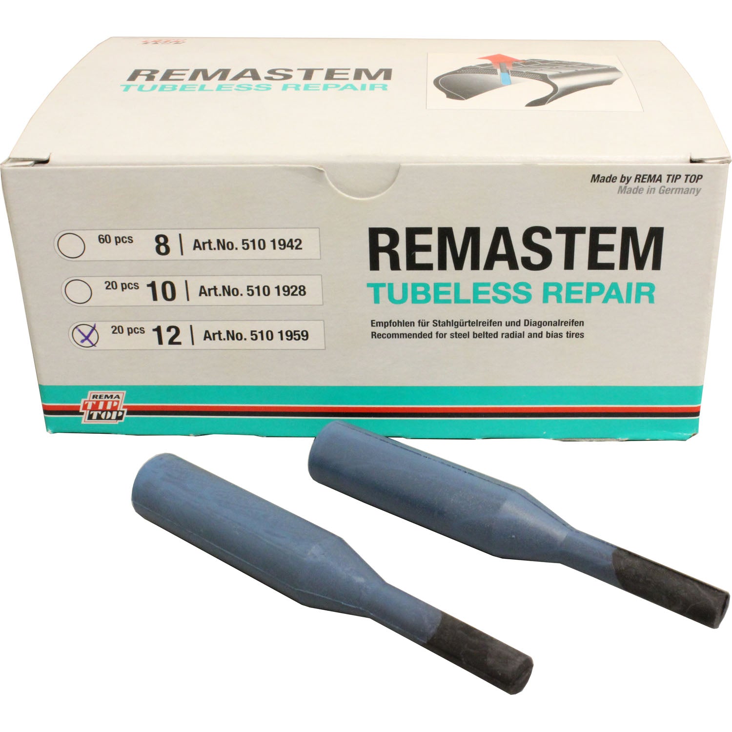 REMA TIP TOP RS-12 Radial Tire Plug Stem Insert 1/2" - Box of 20