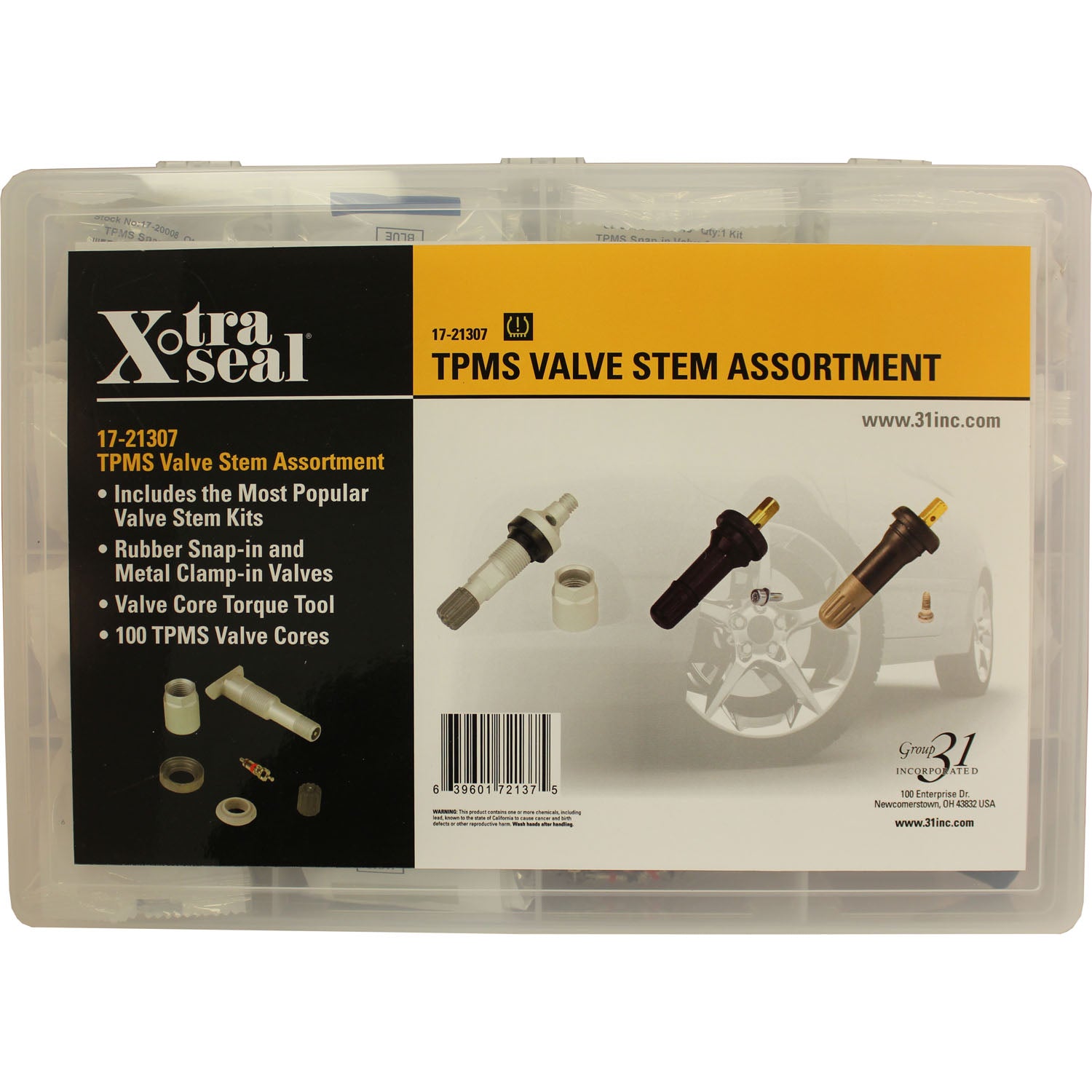 31 Inc 17-21307 TPMS Valve Assortment Kit with Valve Cores and Torque Tool