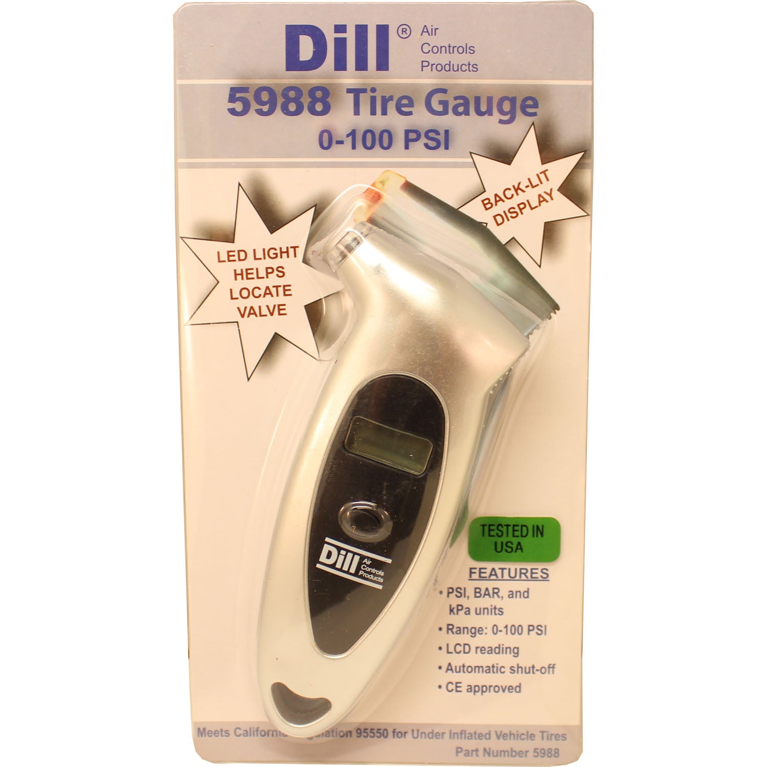 Dill 5988 Back Lit Digital Tire Gauge 0-100PSI CARB Compliant