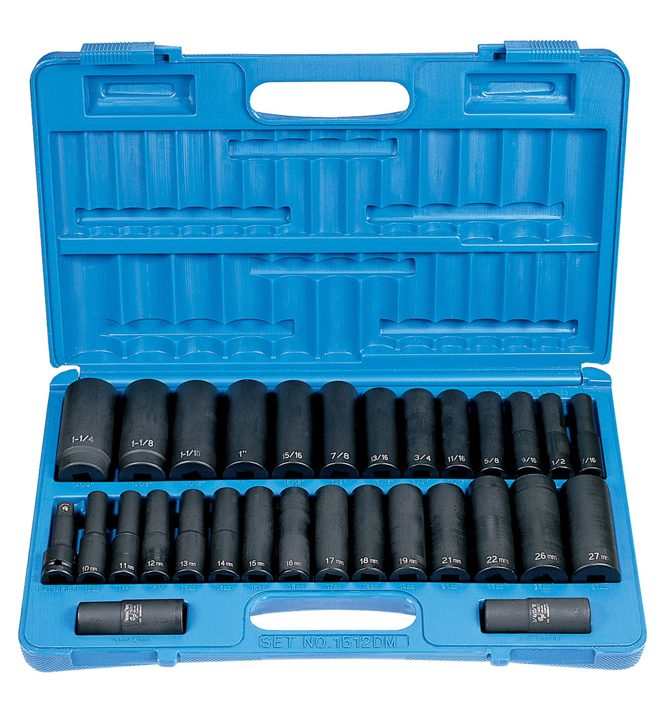 Grey Pneumatic 1512DM 1/2" Drive 30-Piece SAE and Metric Deep Socket Set