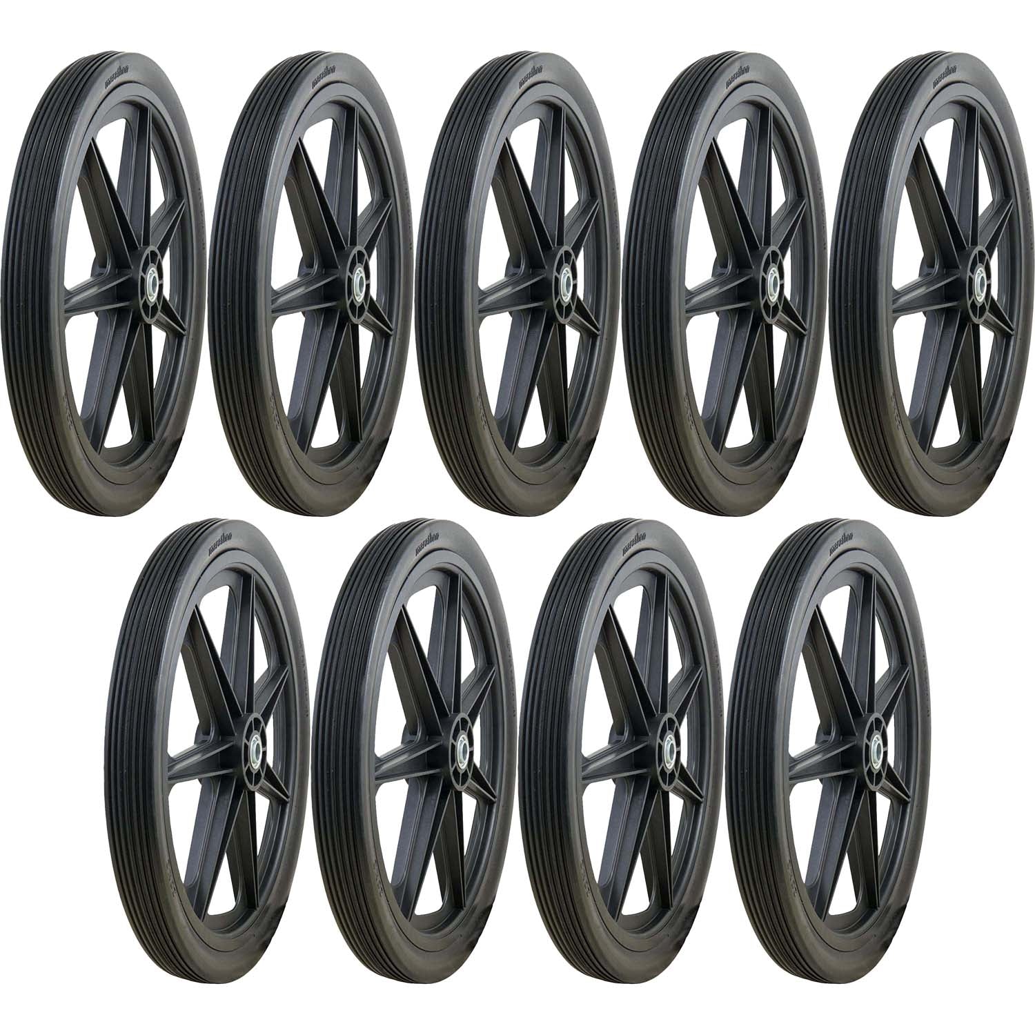 Marathon 92001 Flat Free Ribbed Garden Cart Tire on Rim 20x2 - Pack of 9