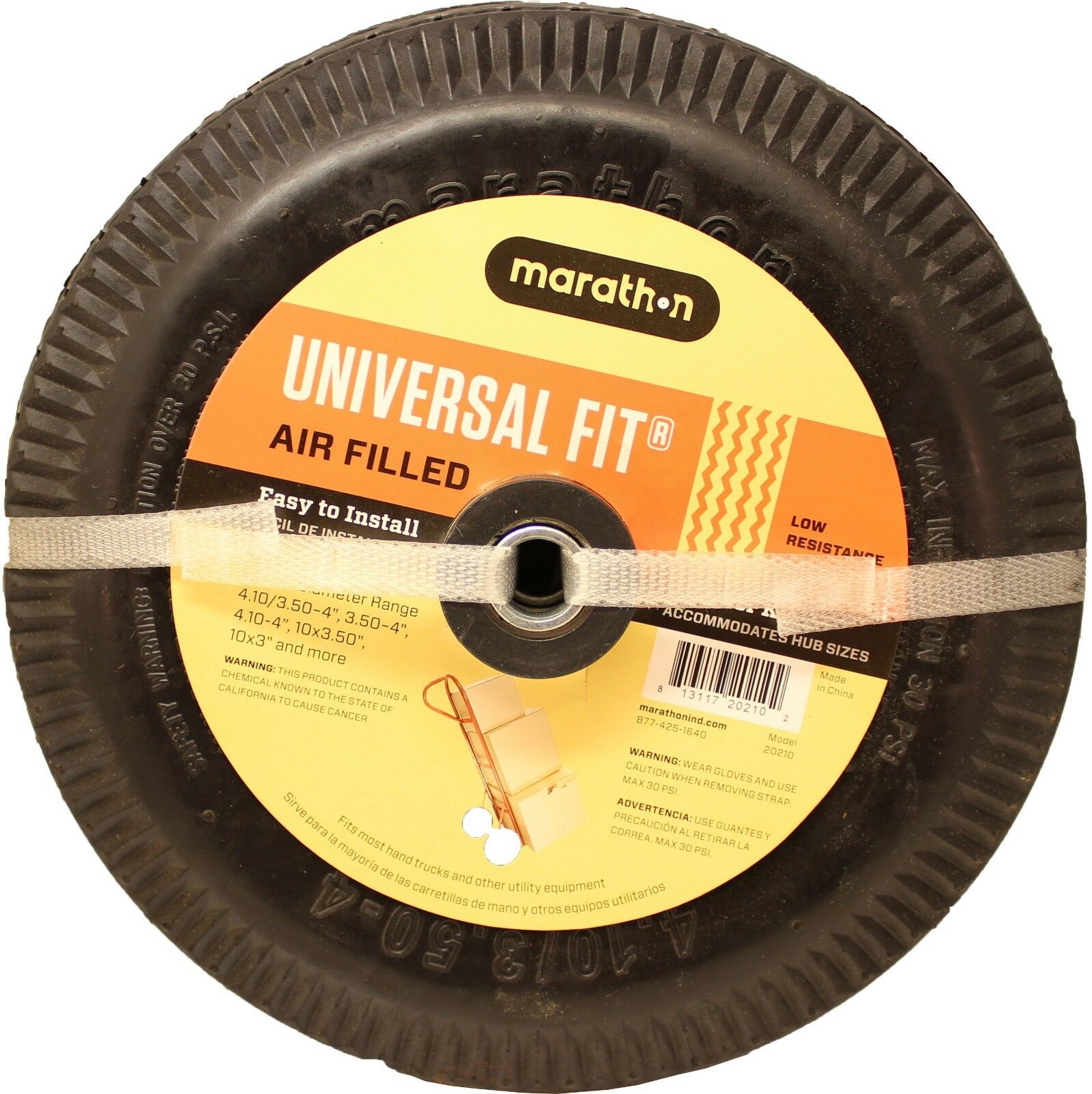Marathon 20210 Pneumatic Air Universal Fit All Purpose Utility Tire 4.10/3.50-4