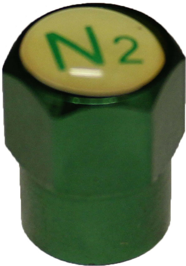 59-0019 Nitrogen N2 Indicating Aluminum Tire Valve Cap Green Pack of 100