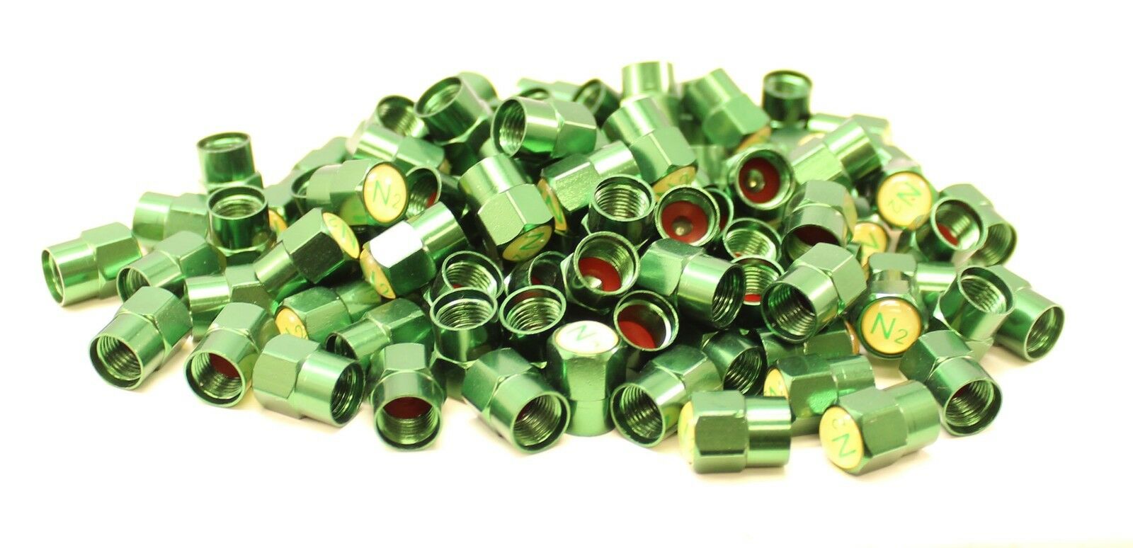 59-0019 Nitrogen N2 Indicating Aluminum Tire Valve Cap Green Pack of 100