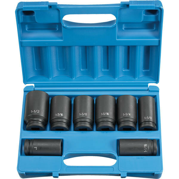 Grey Pneumatic 8034D 3/4" Drive Deep 6 Point SAE 8 Piece Socket Set with Case