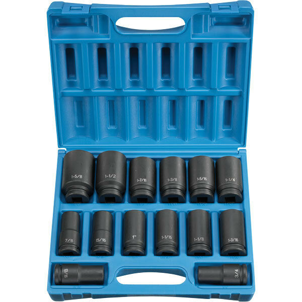 Grey Pneumatic 8038D 3/4" Drive Deep 6 Point SAE 14 Piece Socket Set with Case