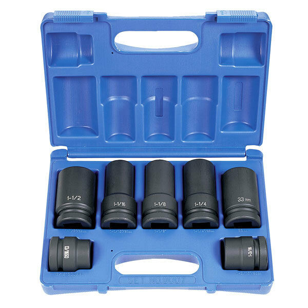 Grey Pneumatic 9007 1" Drive Standard and Deep Length 7 Piece Impact Socket Set