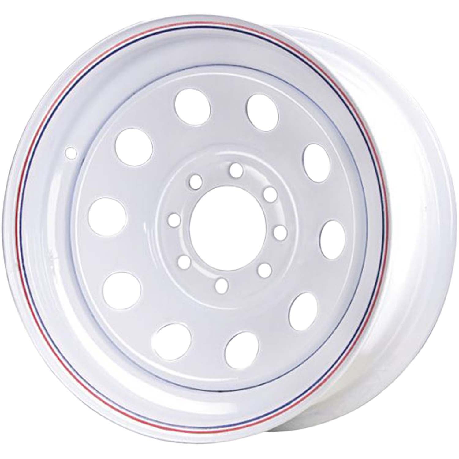 16x6 8 On 6.5 Modular Steel Trailer Wheel - White with Pin Stripes